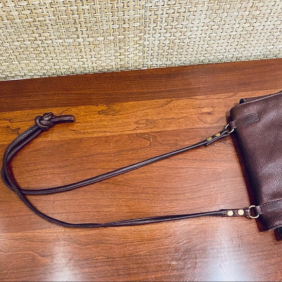 VTG 1990s Fossil Small Brown Pebbled Leather Messenger Bag - Picture 13 of 16
